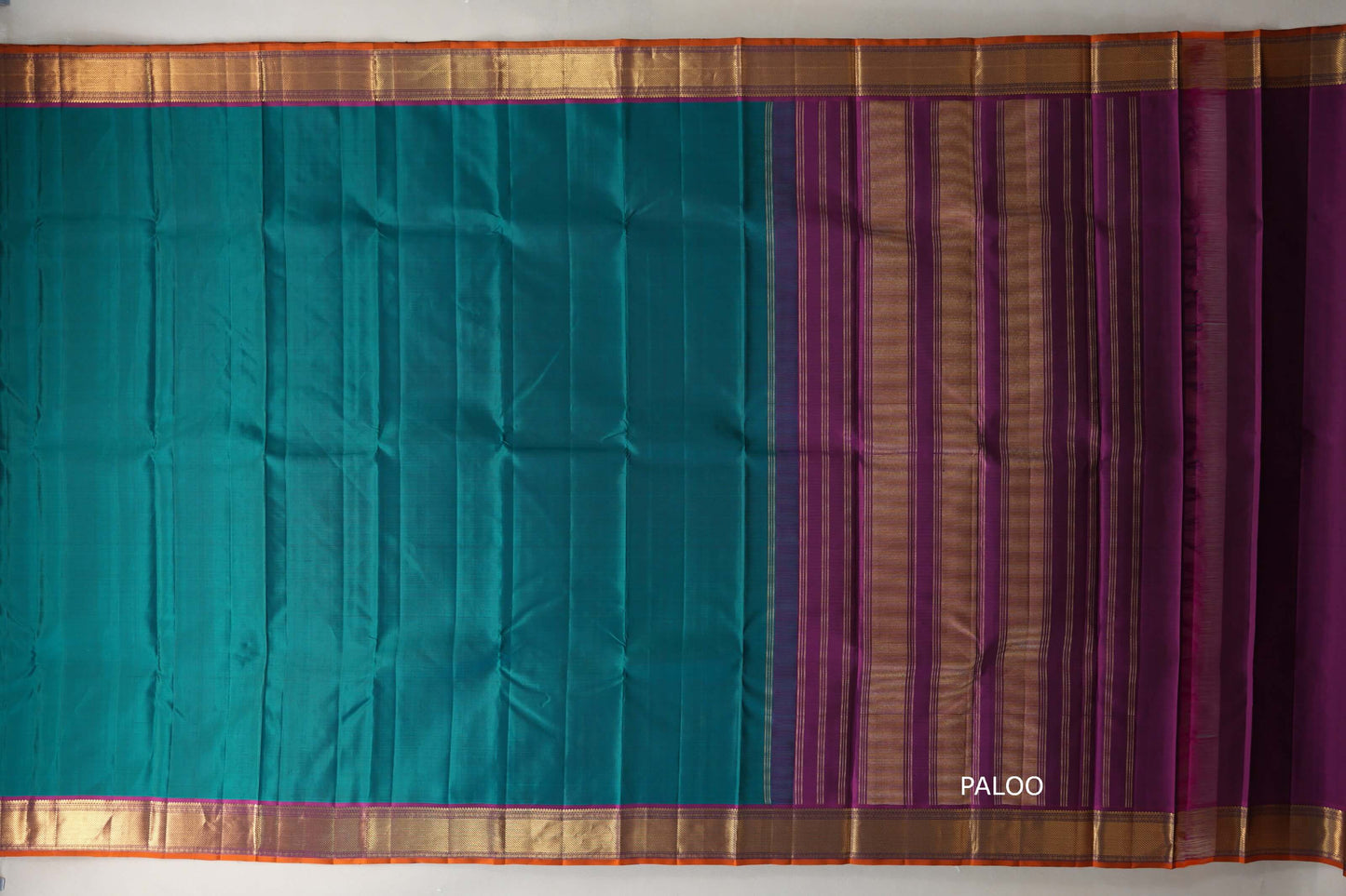 Peacock Green with deep purple border Vintage Kanjivaram Silk Saree SS9793