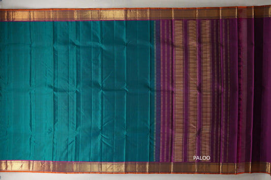 Peacock Green with deep purple border Vintage Kanjivaram Silk Saree SS9793