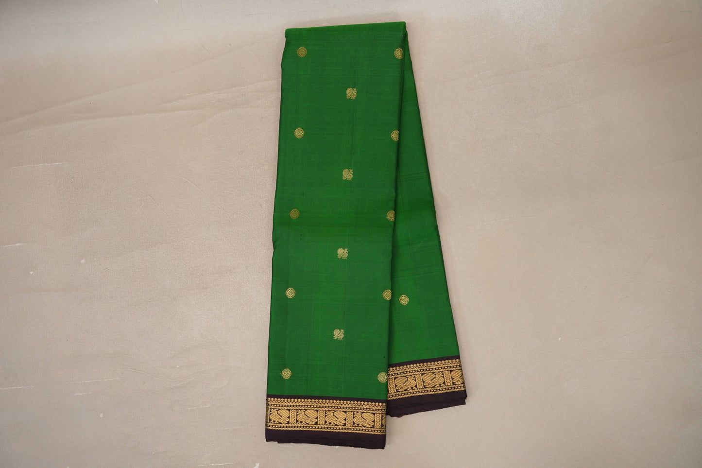 Forest green with Deep Plum border Vintage Kanjivaram Silk Saree by Shreenivas Silks 