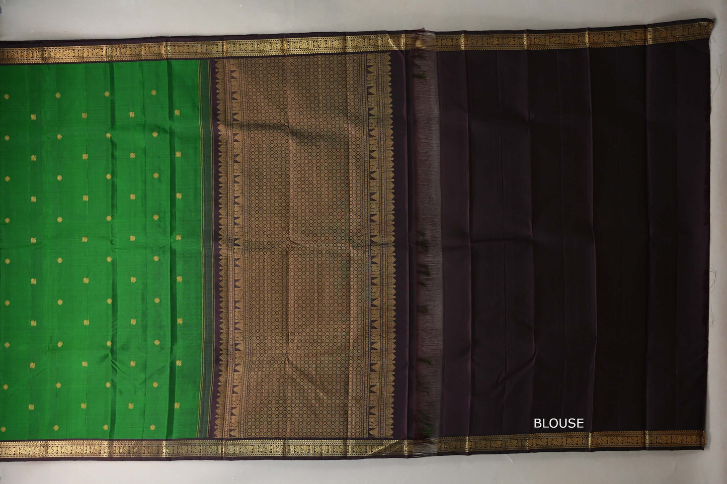 Forest green with Deep Plum border Vintage Kanjivaram Silk Saree by Shreenivas Silks  blouse