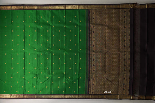 Forest green with Deep Plum border Vintage Kanjivaram Silk Saree by Shreenivas Silks  paloo