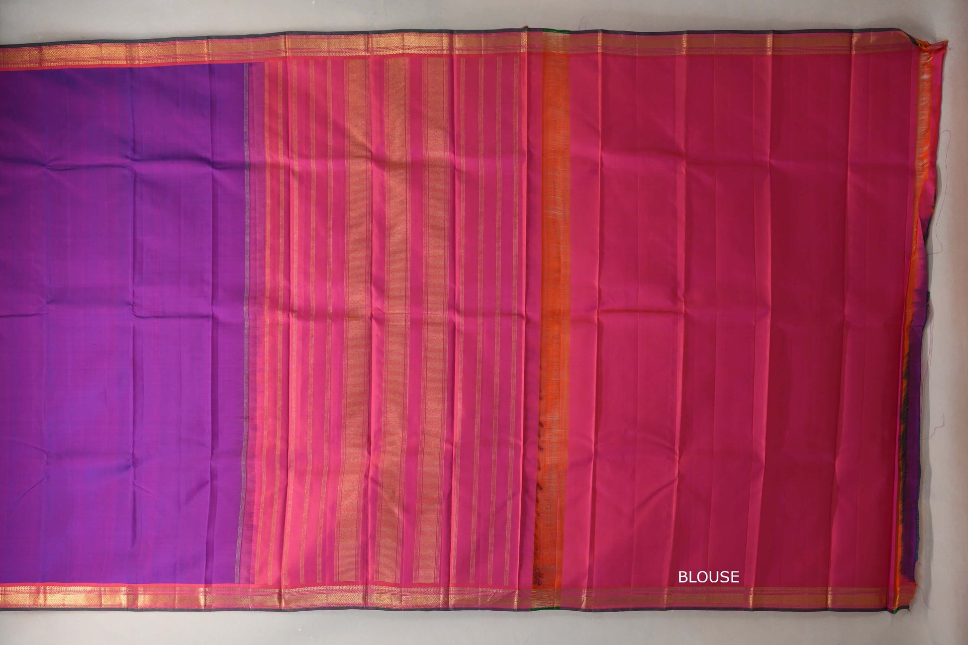 Dual Tone of Blue and Pink Vintage Kanjivaram Silk Saree by Shreenivas Silks blouse