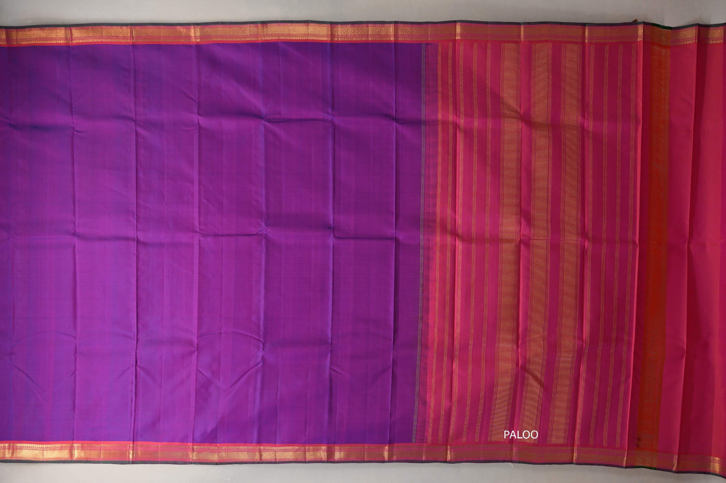 Dual Tone of Blue and Pink Vintage Kanjivaram Silk Saree by Shreenivas Silk paloo