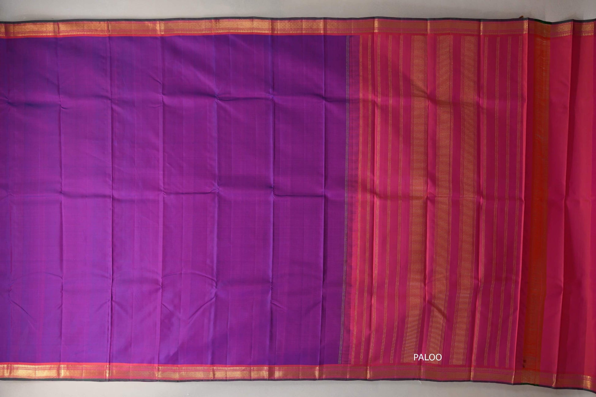 Dual Tone of Blue and Pink Vintage Kanjivaram Silk Saree by Shreenivas Silk paloo
