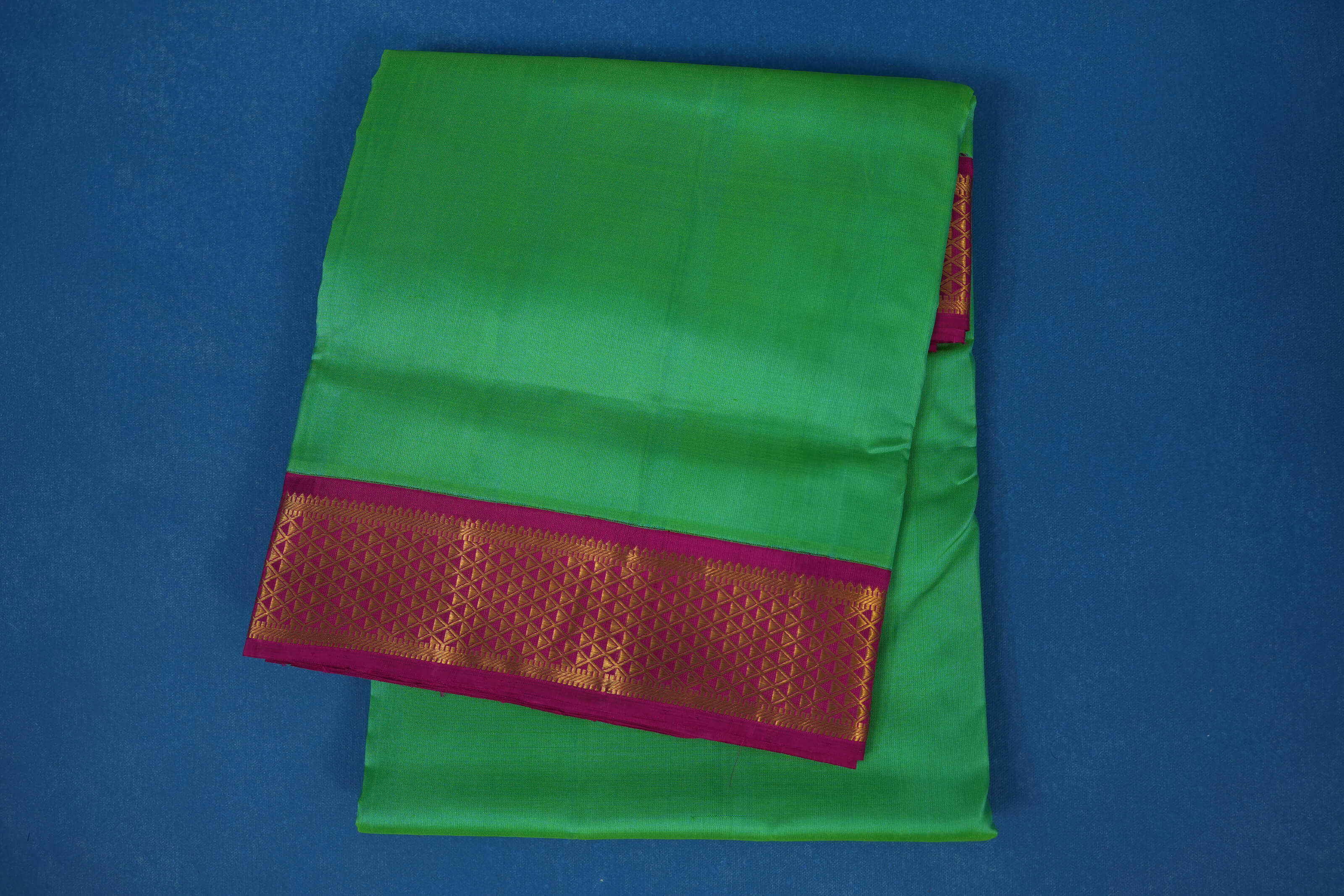 Teal green ten yards madisar silk saree
