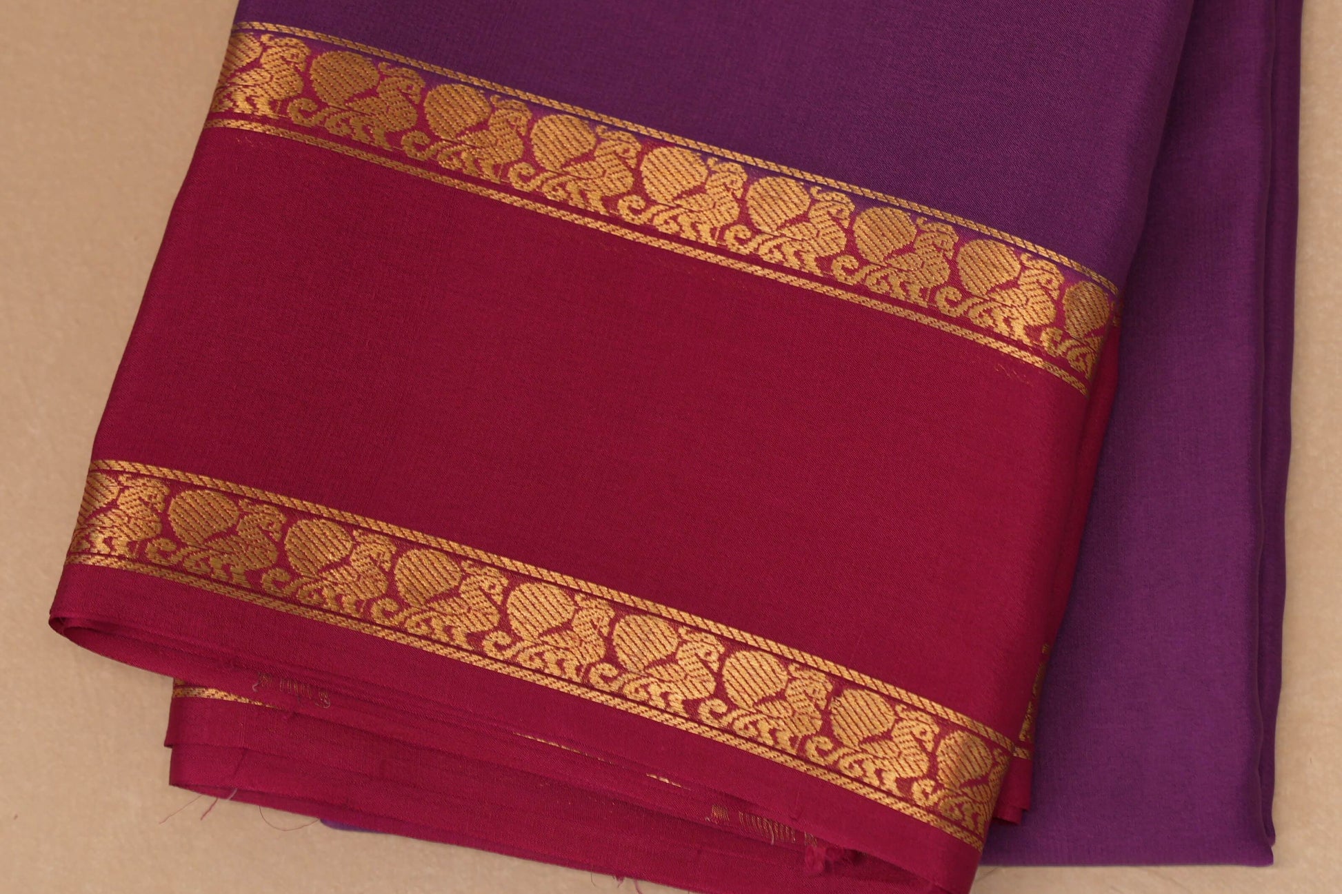 Purple with Magenta Borders Mysore Silk Saree border zoom