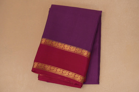 foldedPurple with Magenta Borders Mysore Silk Saree 