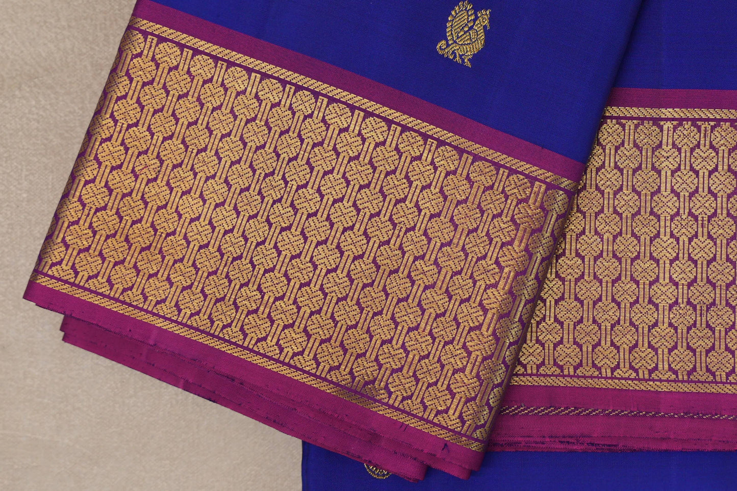 Deep Blue Vintage Kanjivaram Silk Saree border