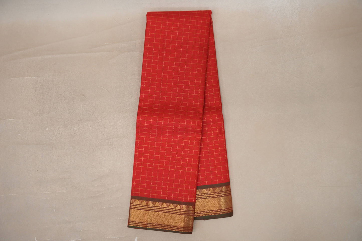 Online Tomato Red with Dual Tone of Green & Red Borders Vintage Kanjivaram Silk Saree