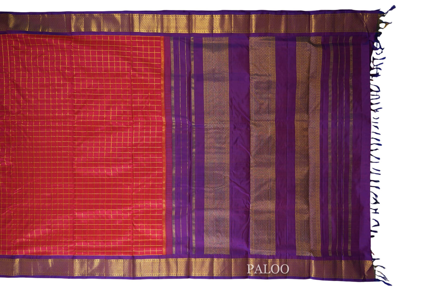 Reddish Pink Ten yards silk saree paloo