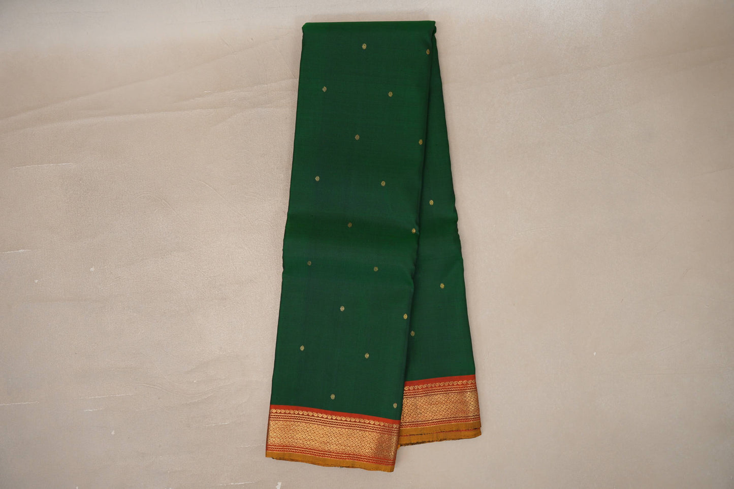 Online Deep Bottle Green with Rust Orange with Olive Green Selvedge Borders Vintage Kanjivaram Silk Saree
