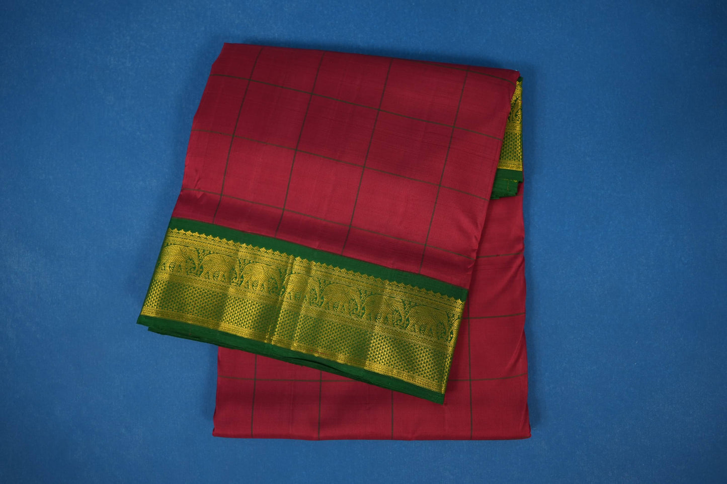Maroon with Green Borders 10 yards silk saree