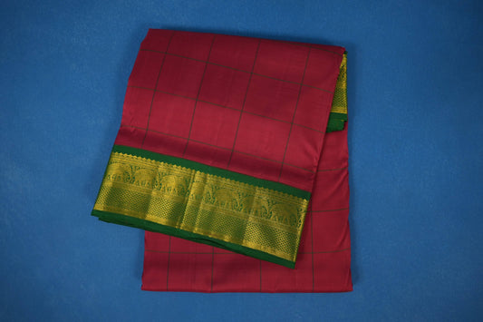 Maroon with Green Borders 10 yards silk saree