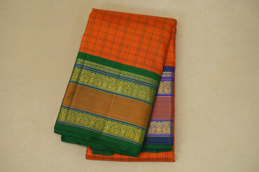 folded Bright Orange Heirloom Kanjivaram Silk Saree