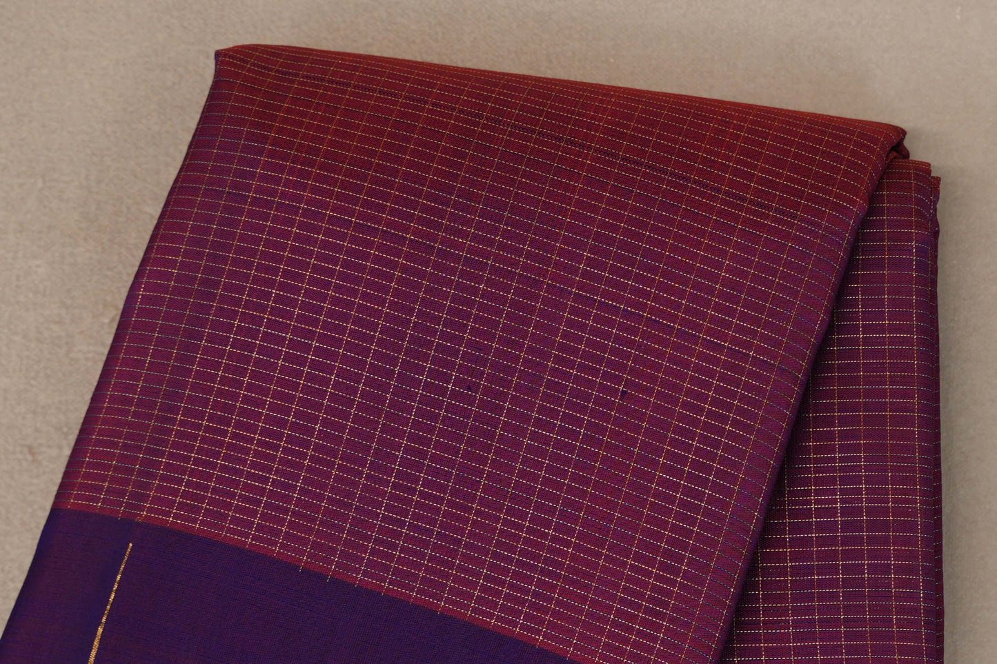 Dual Tone of Orange & Blue with Dual Tone of Deep Plum & Blue Borders Vintage Kanjivaram Silk Saree body