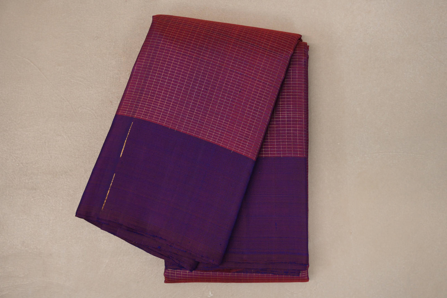 Dual Tone of Orange & Blue with Dual Tone of Deep Plum & Blue Borders Vintage Kanjivaram Silk Saree