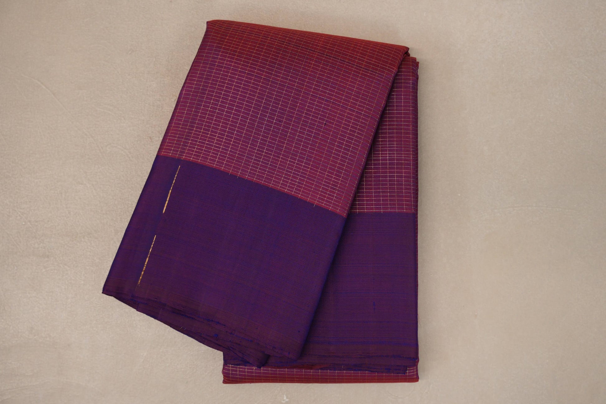 Dual Tone of Orange & Blue with Dual Tone of Deep Plum & Blue Borders Vintage Kanjivaram Silk Saree