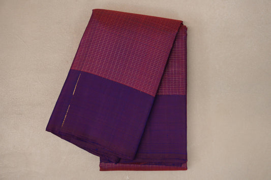 Dual Tone of Orange & Blue with Dual Tone of Deep Plum & Blue Borders Vintage Kanjivaram Silk Saree