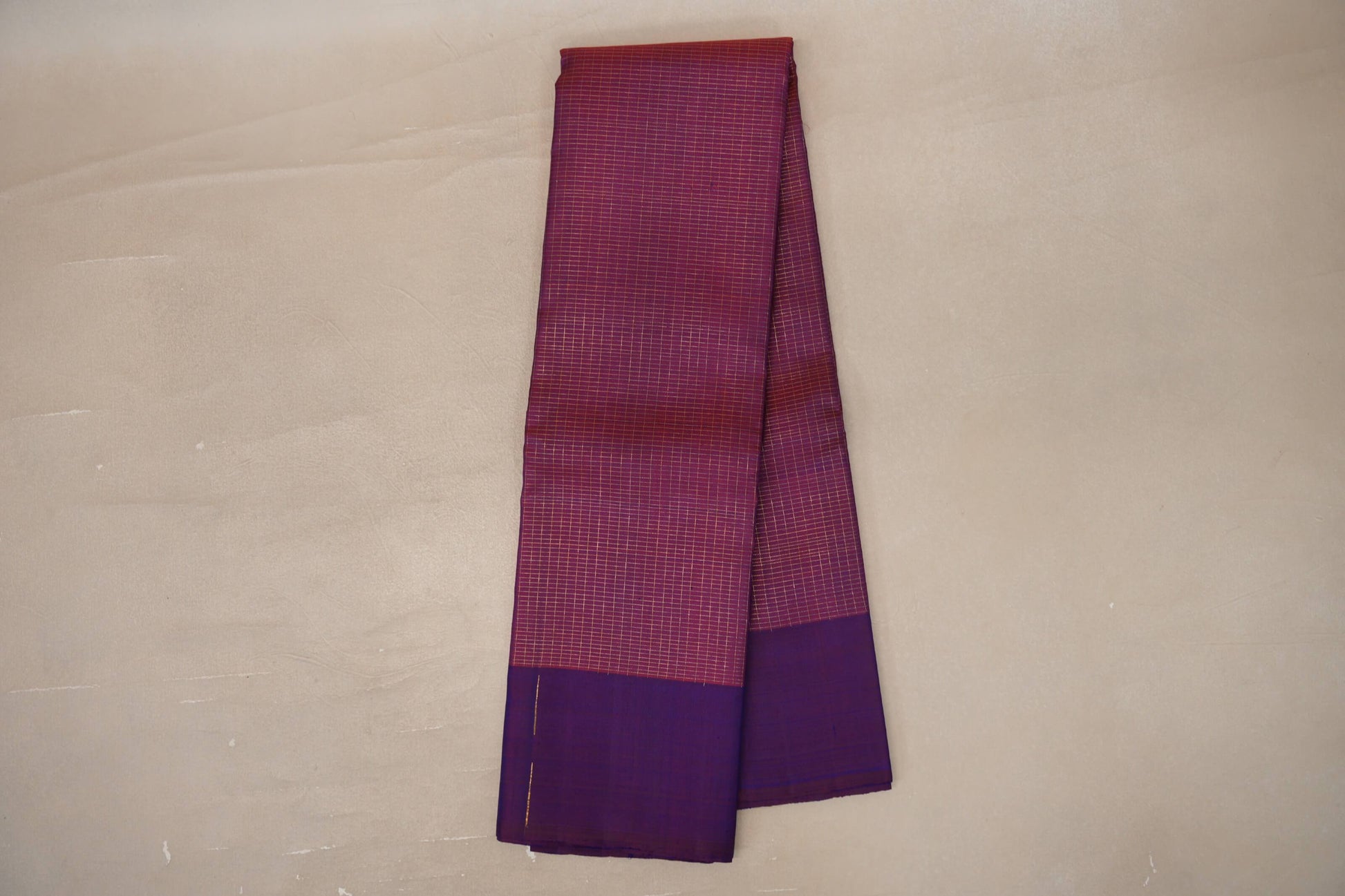 Online Dual Tone of Orange & Blue with Dual Tone of Deep Plum & Blue Borders Vintage Kanjivaram Silk Saree
