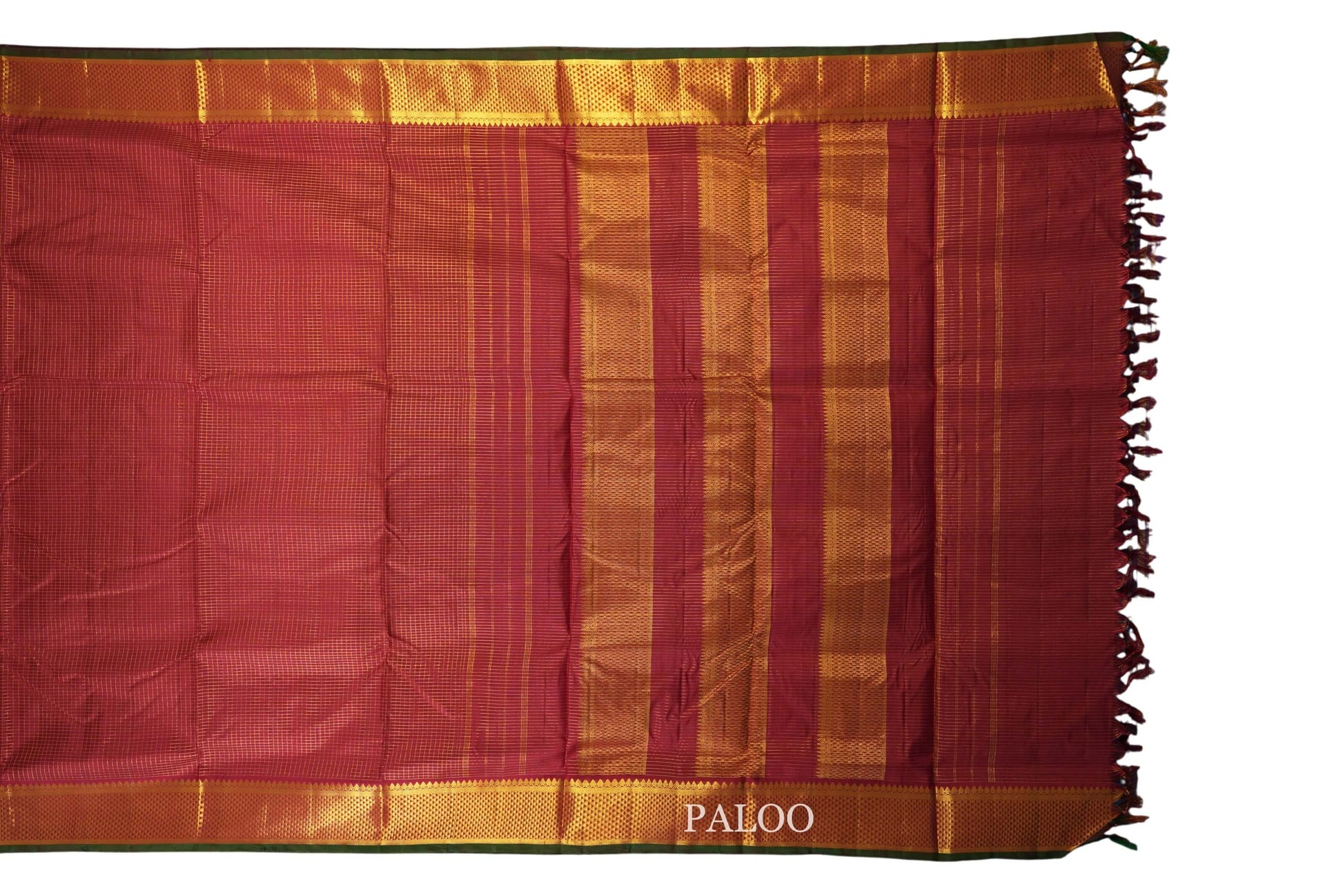 Maroon ten yards silk saree paloo