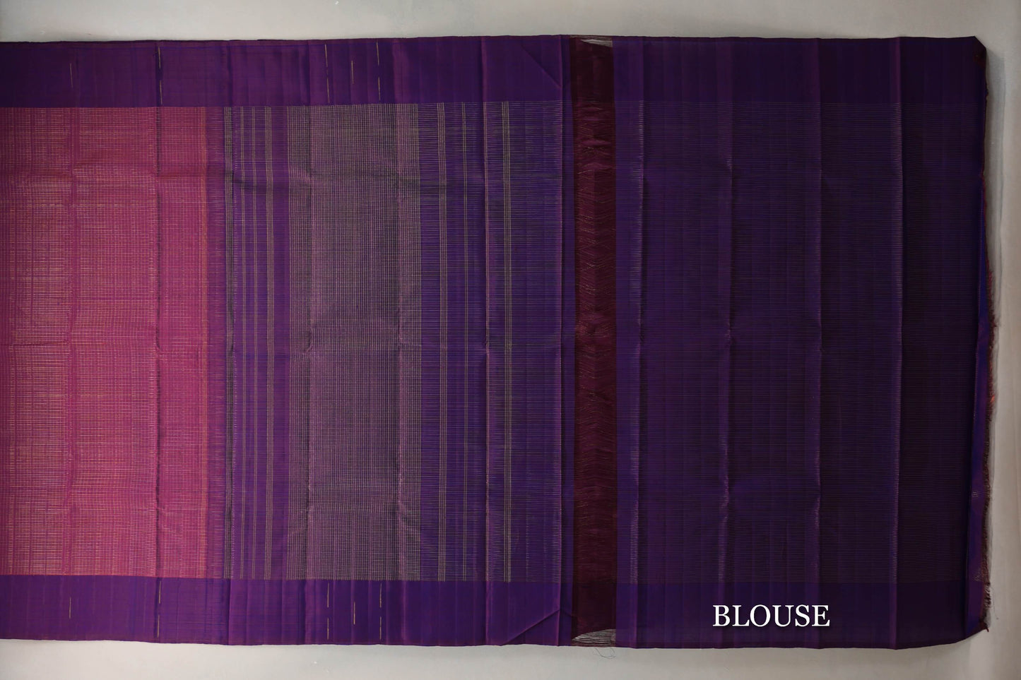 Dual Tone of Orange & Blue with Dual Tone of Deep Plum & Blue Borders Vintage Kanjivaram Silk Saree blouse