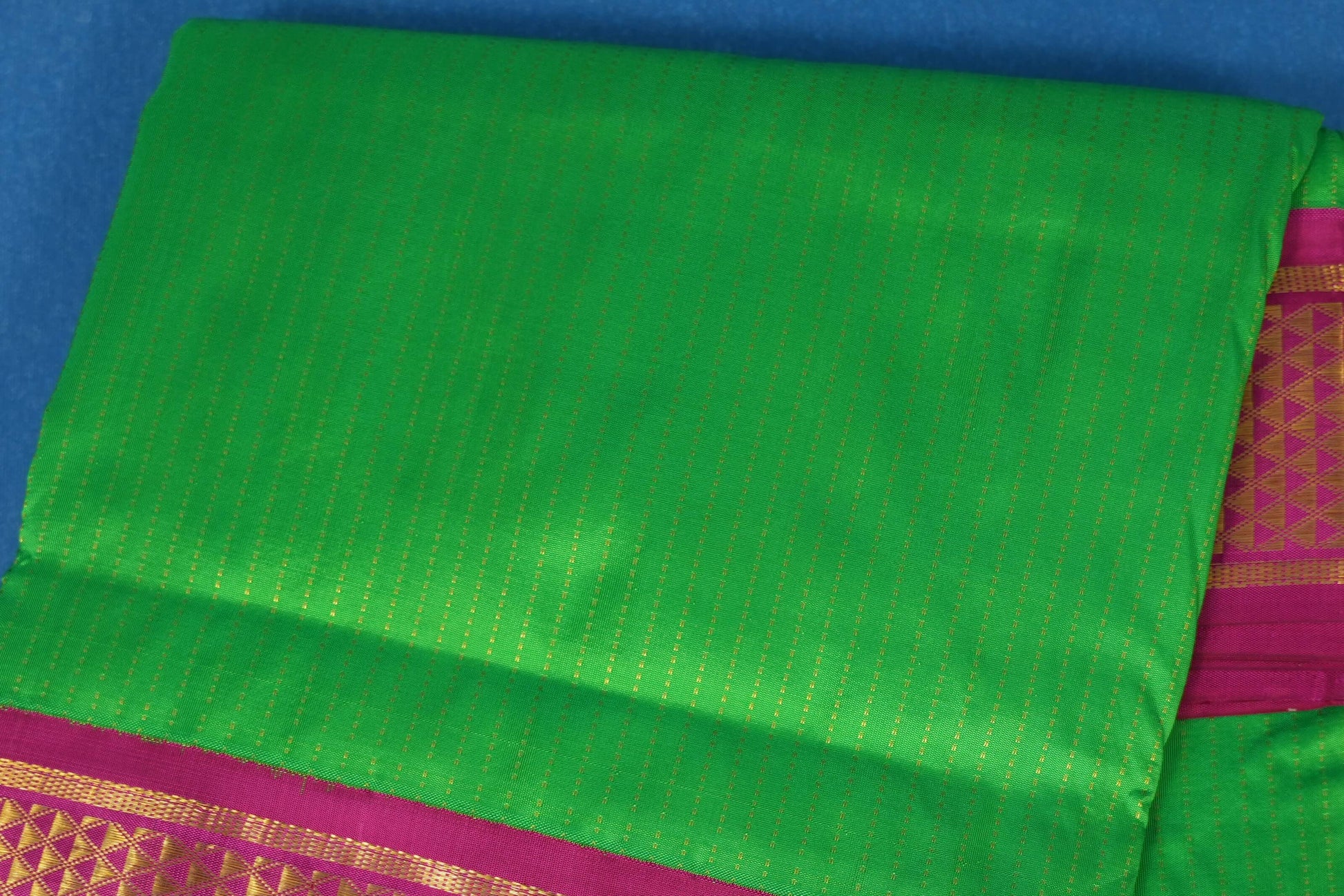 Bright Green nine yards silk saree body