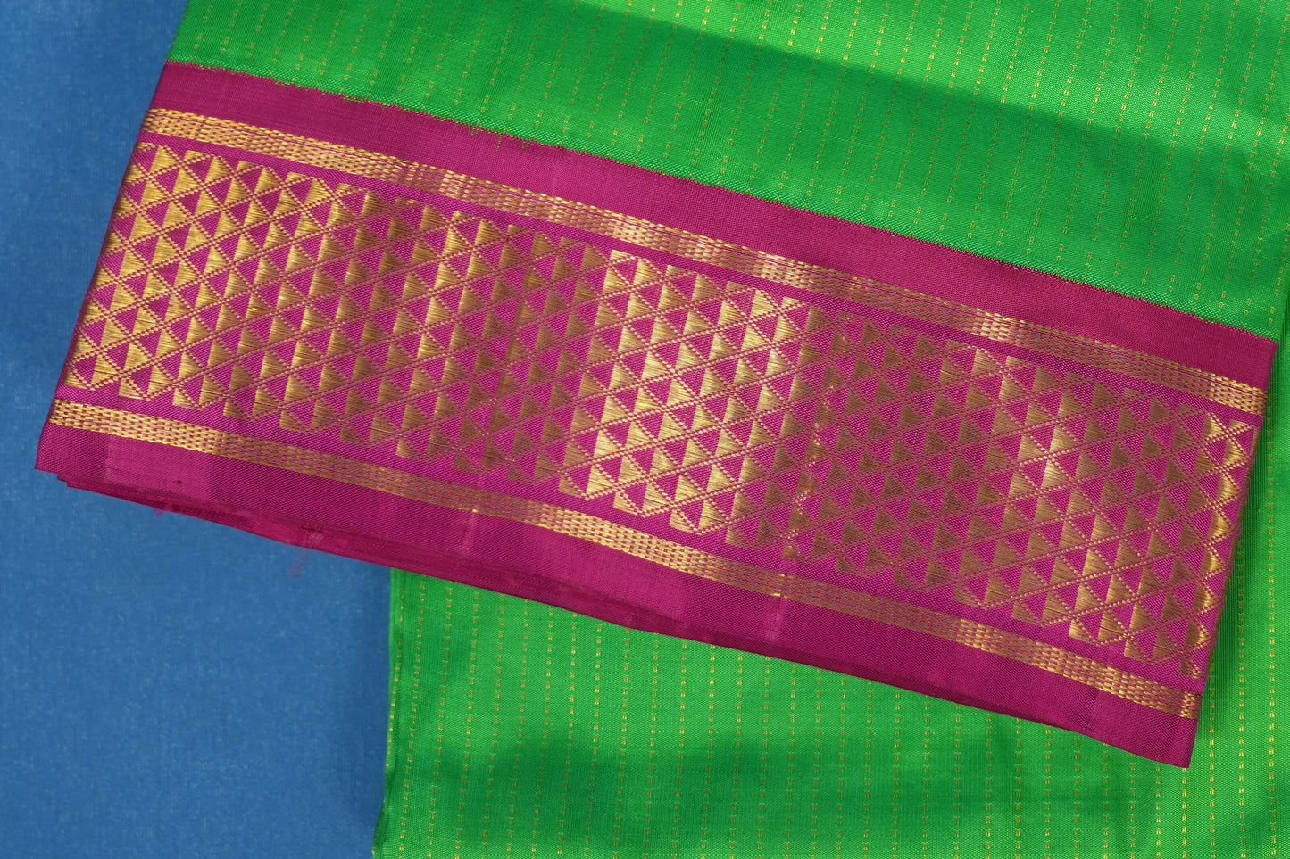 Bright Green nine yards silk saree border