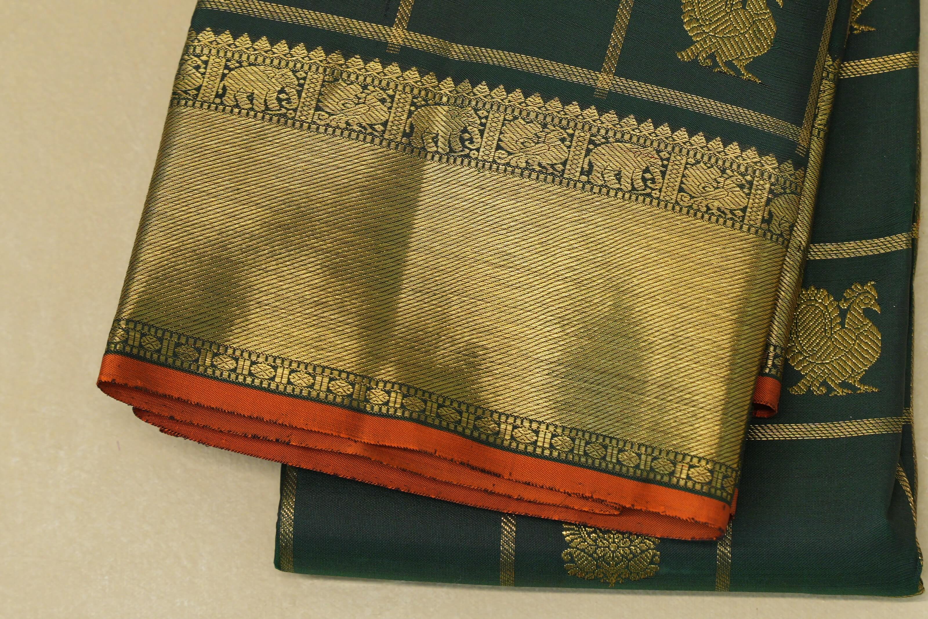 Deep Bottle Green Heirloom Kanjivaram Silk Saree border zoom