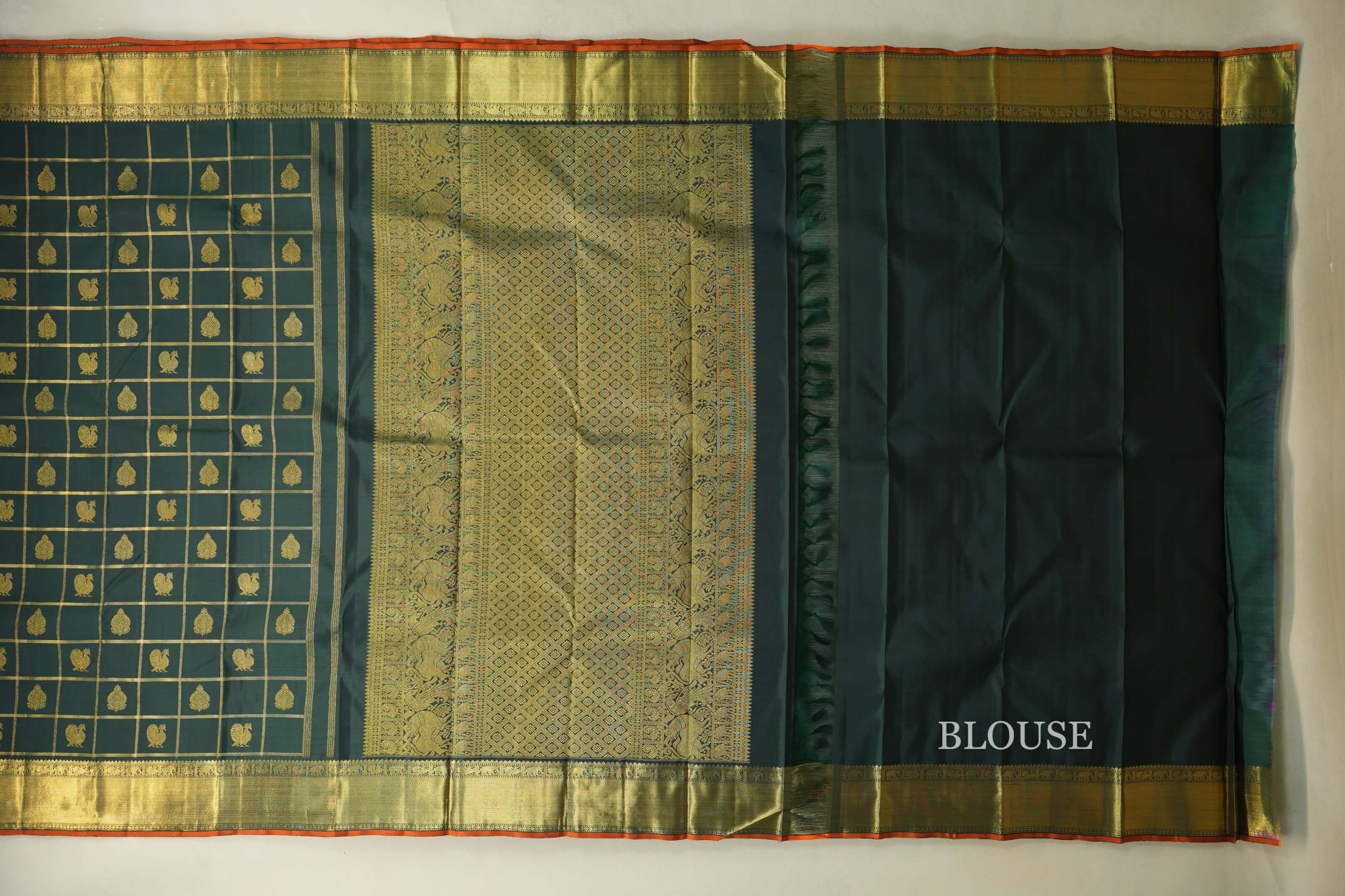 Deep Bottle Green Heirloom Kanjivaram Silk Saree blouse