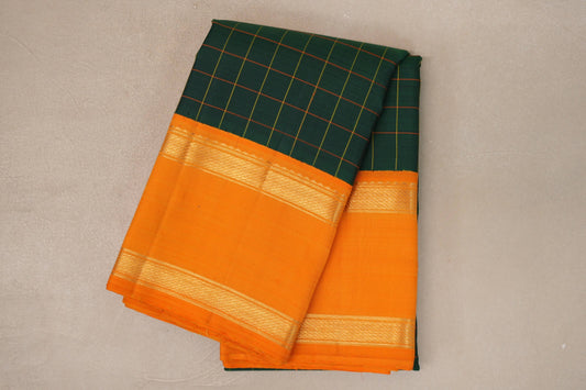 Deep Bottle Green with Mango Orange Rettai Pettu Borders Vintage Kanjivaram Silk Saree