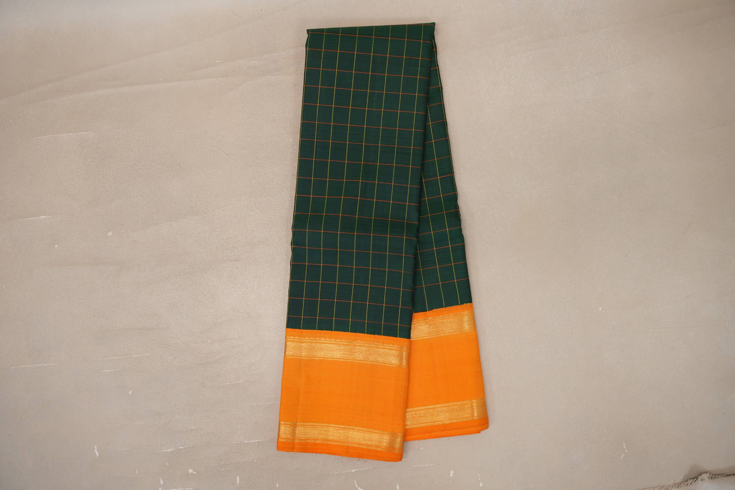 Online Deep Bottle Green with Mango Orange Rettai Pettu Borders Vintage Kanjivaram Silk Saree