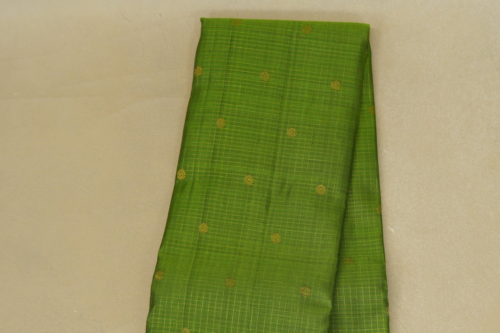 Parrot Green zari checks Heirloom Kanjivaram Silk Saree body zoom