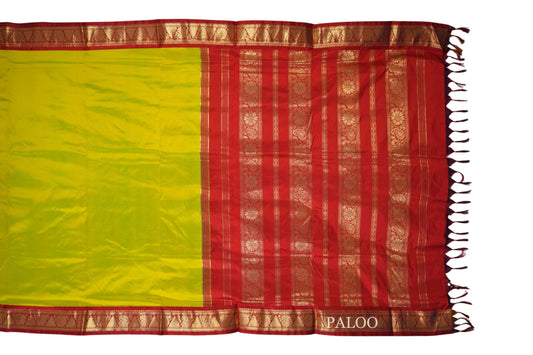 Fluorescent Green 10 yards silk saree paloo