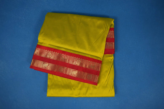 Lemon yellow with Bright Red Borders Ten yards silk saree
