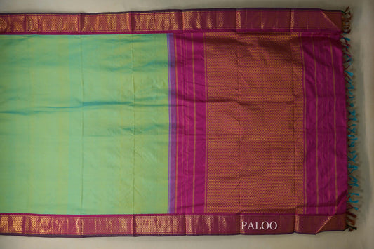 Sea Green Ten yards silk Saree  paloo