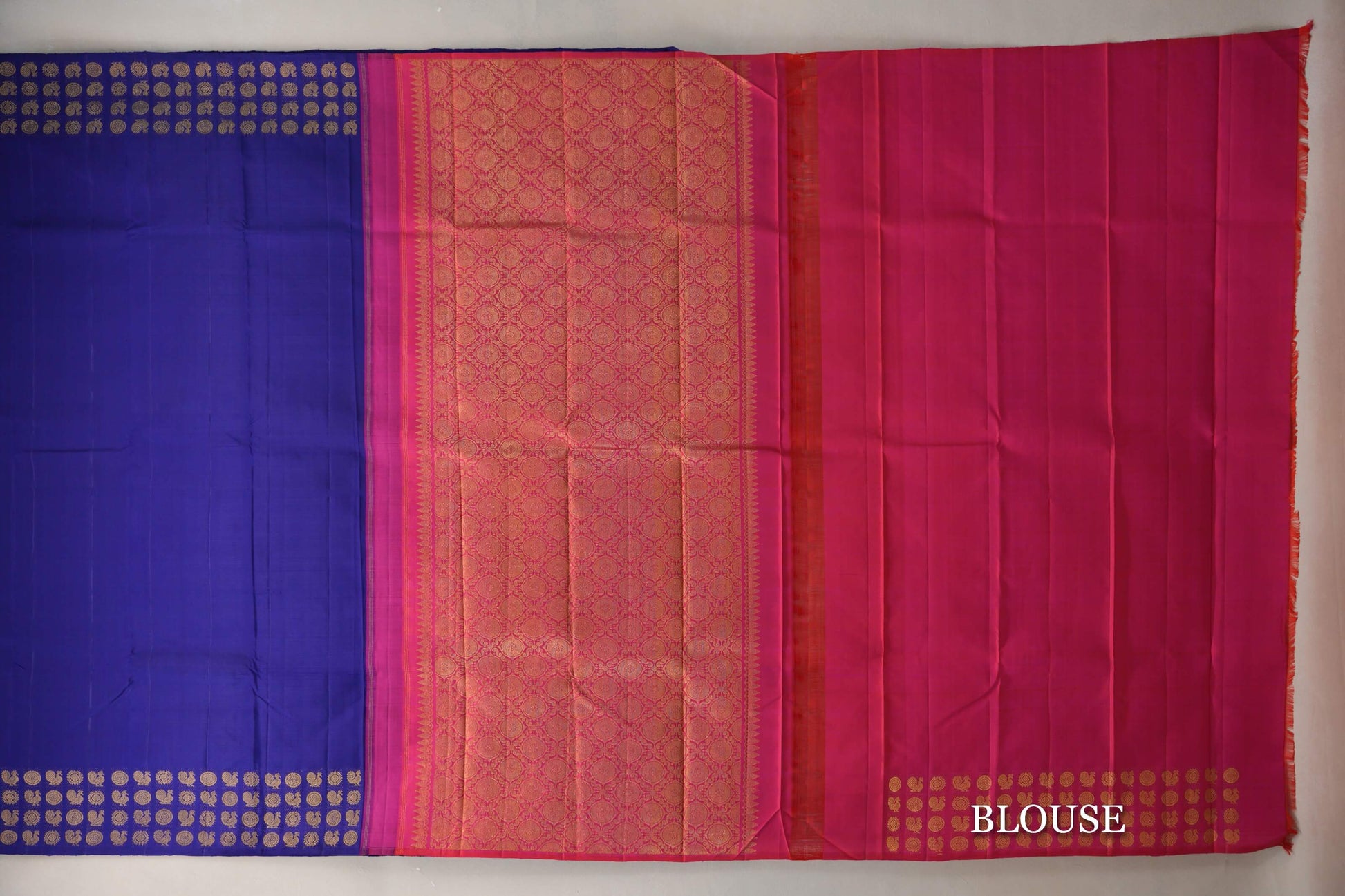 Deep Blue Vintage Kanjivaram Silk Saree blouse