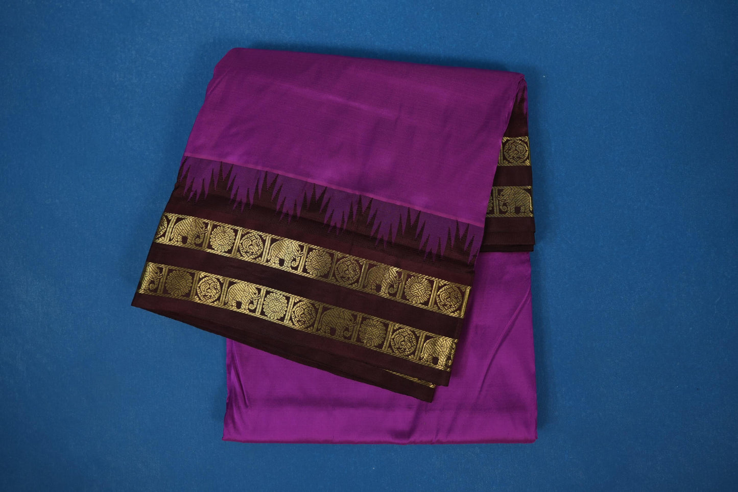 Magenta with Dark Coffee Brown Borders Ten yards silk saree 