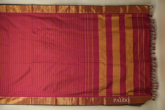 Deep Red Ten yards Beldhary silk saree paloo