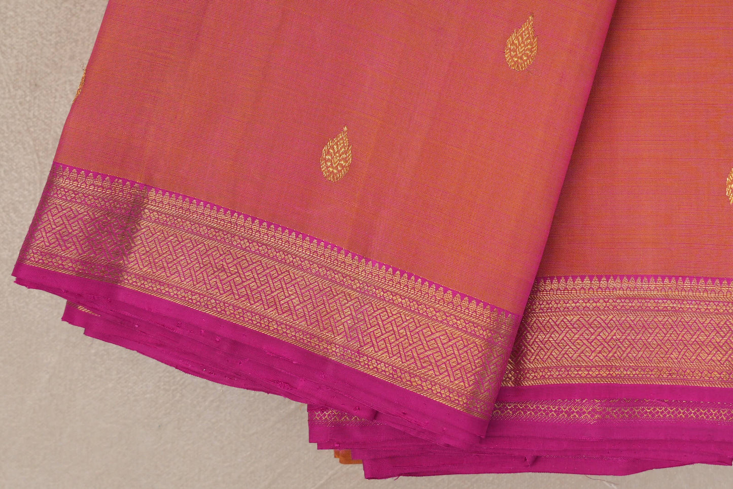 Dual Tone of Pink & Yellow  Vintage Kanjivaram Silk Saree border