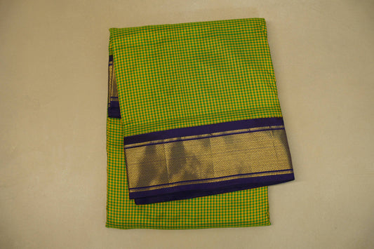 folded Yellow with Green Checks Ten yards silk saree 