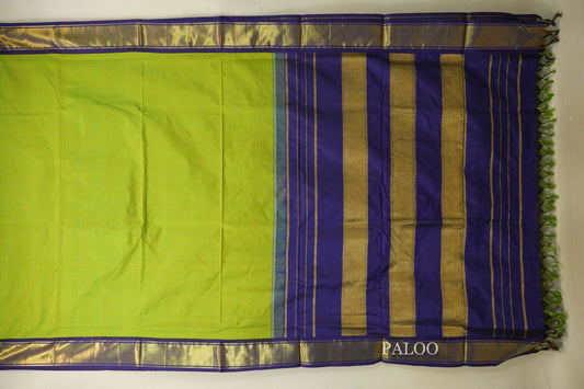 Yellow with Green Checks Ten yards silk saree  paloo