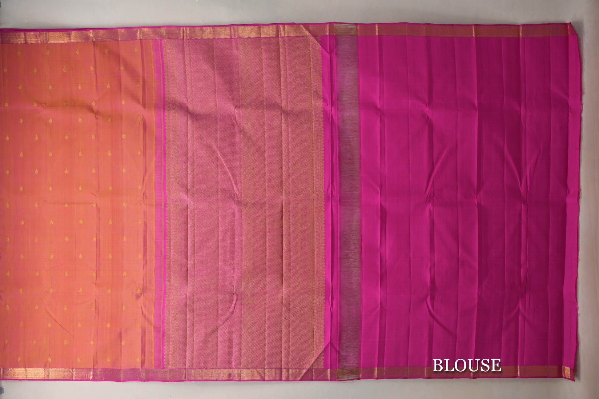 Dual Tone of Pink & Yellow with Bright Magenta Borders Vintage Kanjivaram Silk Saree blouse