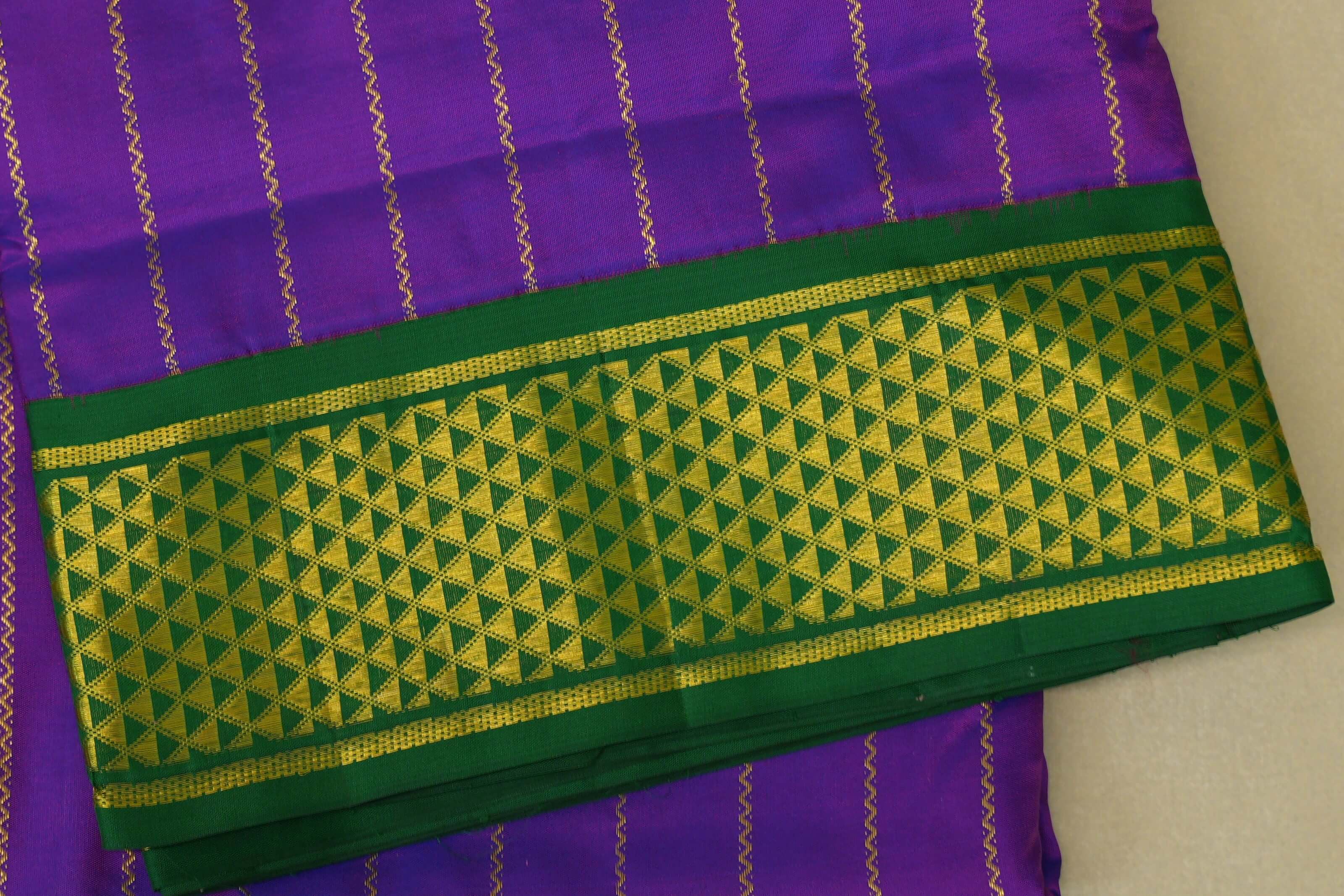 Dual Tone Violet and Magenta with Medium Green Borders Ten yards silk saree body  border zoom