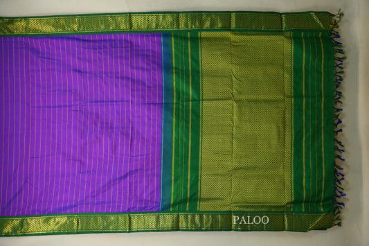 Dual Tone Violet and Magenta with Medium Green Borders Ten yards silk saree paloo