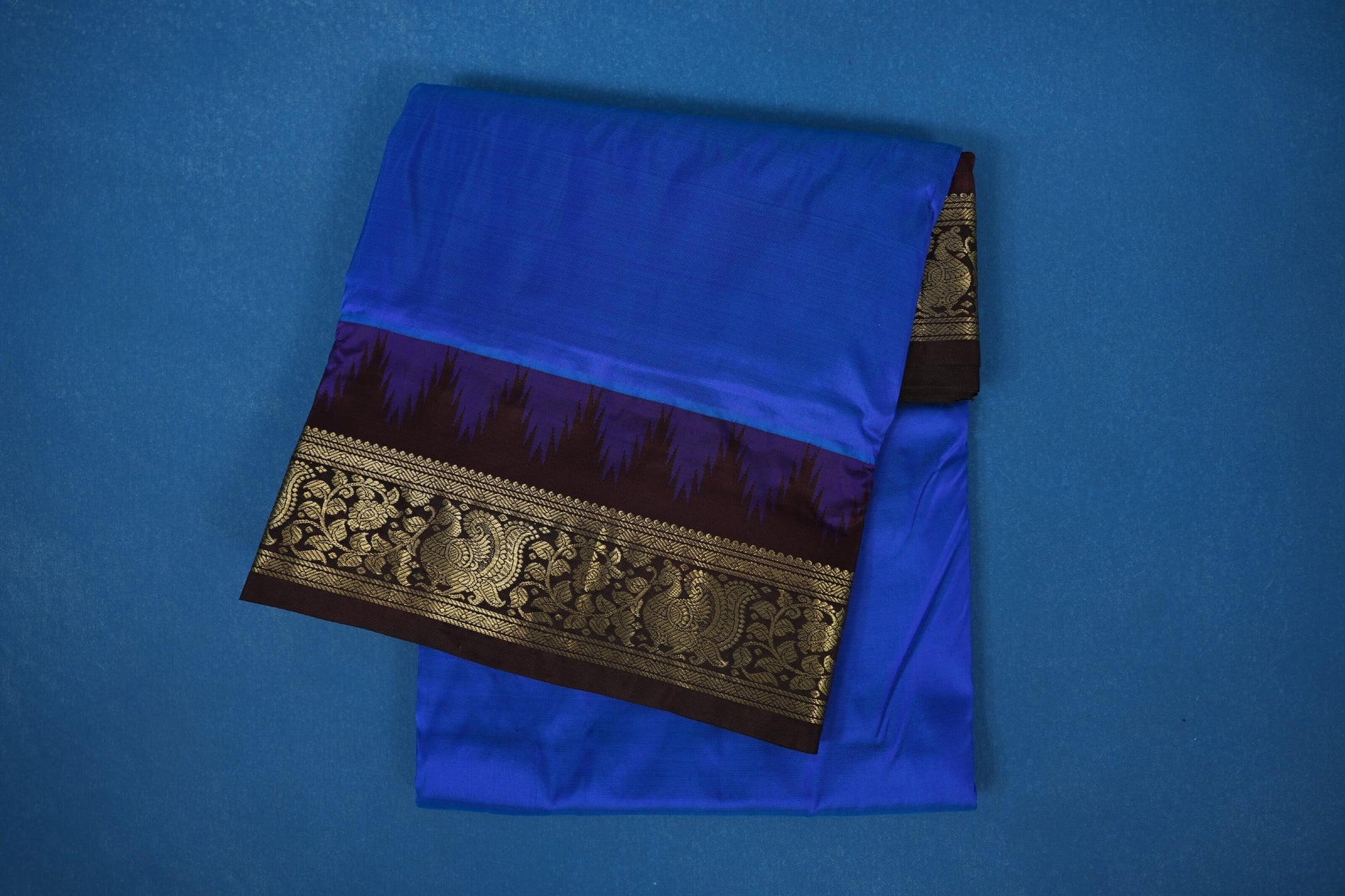 Violet Blue with Dark Coffee Brown Borders Ten yards silk saree