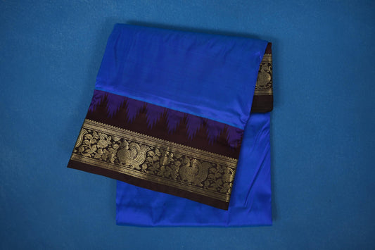 Violet Blue with Dark Coffee Brown Borders Ten yards silk saree