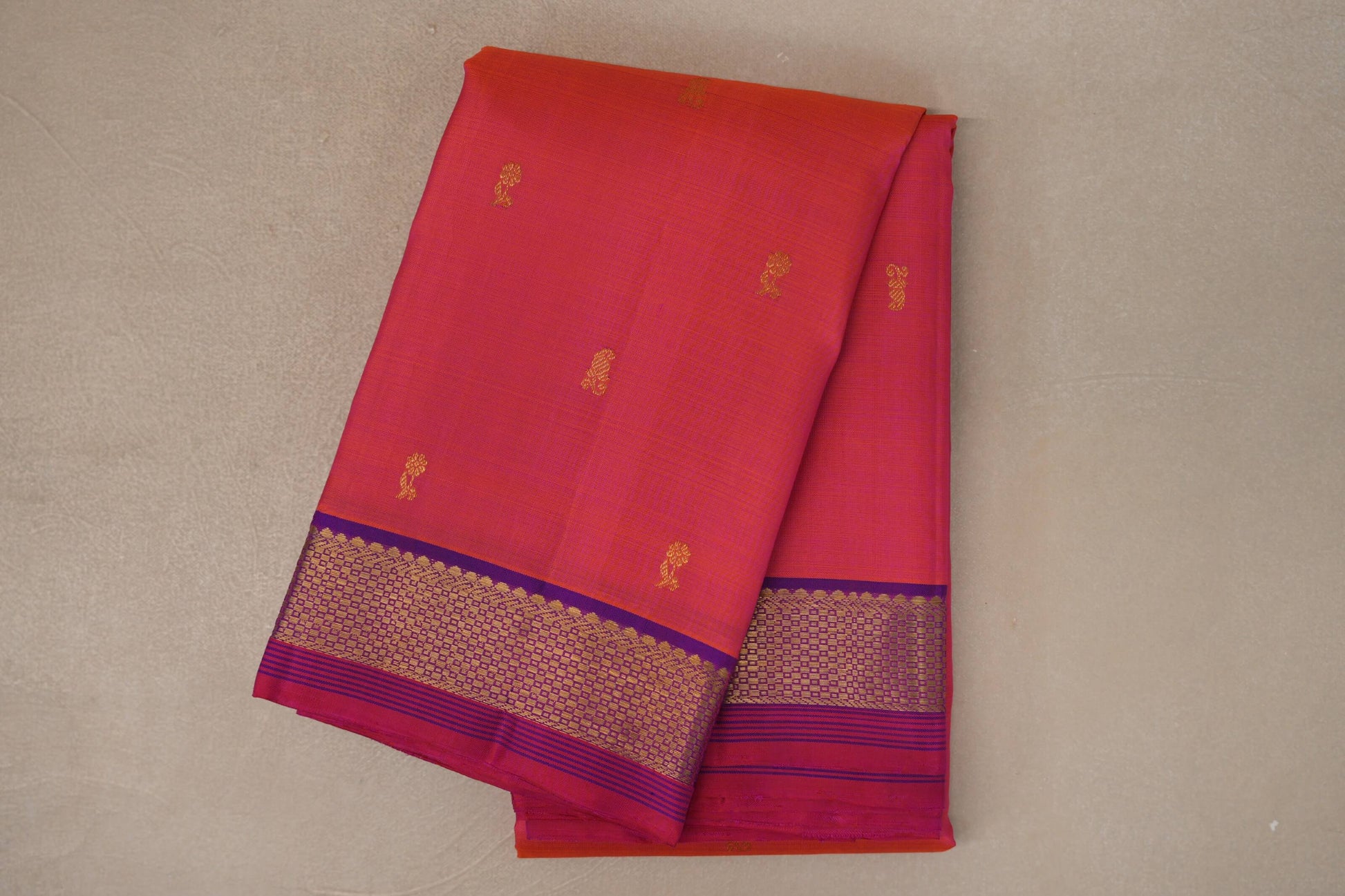 Orangish Pink Vintage Kanjivaram Silk Saree