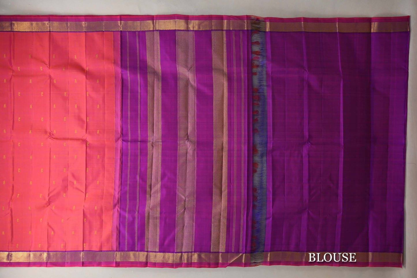 Orangish Pink Vintage Kanjivaram Silk Saree blouse