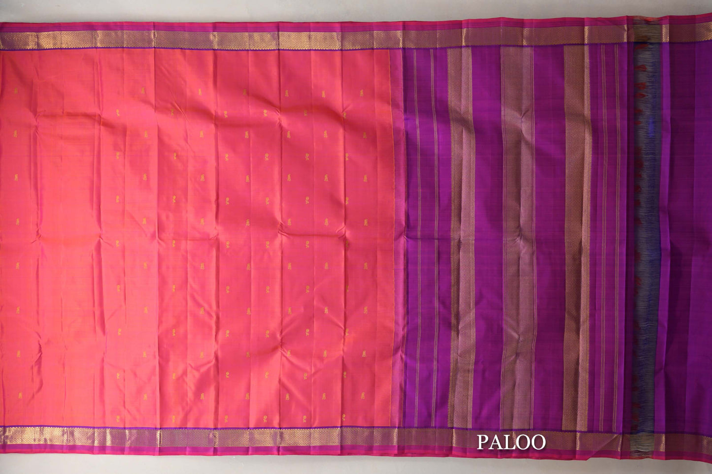 Orangish Pink Vintage Kanjivaram Silk Saree paloo