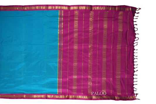 Peacock Blue Ten yards silk saree paloo
